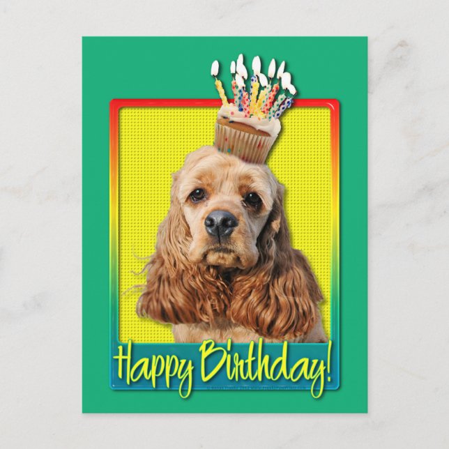 Carte Postale Cupcake d'anniversaire - Cocker Spaniel (Devant)