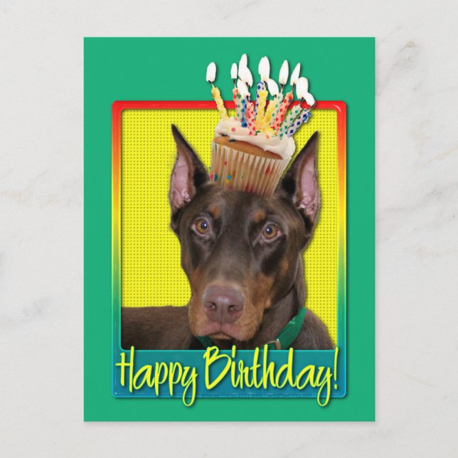 Carte Postale Cupcake d'anniversaire - Doberman - Rouge - Rocky (Devant)