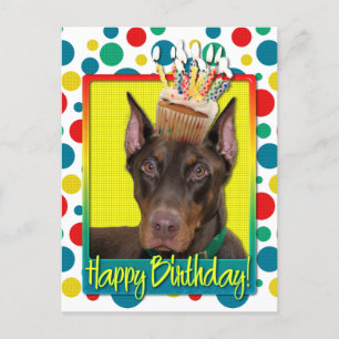 Carte Postale Cupcake d'anniversaire - Doberman - Rouge - Rocky
