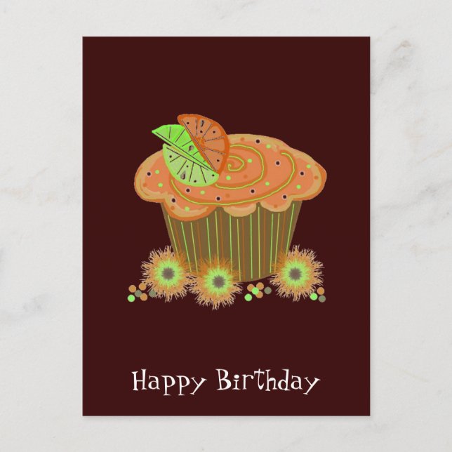 Carte Postale Cupcake d'anniversaire orange (Devant)