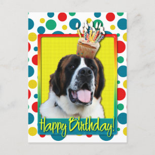 Carte Postale Cupcake d'anniversaire - Saint Bernard - Mae