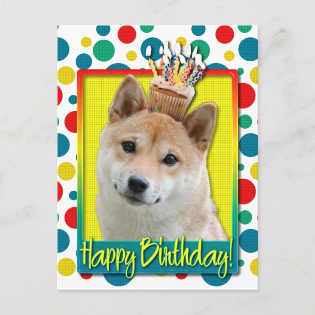 Carte Postale Cupcake d'anniversaire - Shiba Inu (Devant)