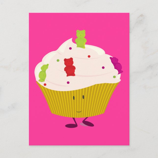 Carte Postale cupcake pour ours gummy souriant (Devant)