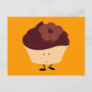 Carte Postale cupcake souriant avec gel fleur de chocolat