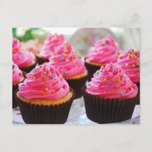 Carte Postale Cupcakes au babeurre et confettis avec glaçage ros