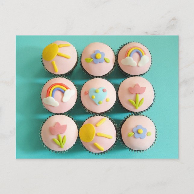 Carte Postale cupcakes roses avec garnitures gaies (Devant)