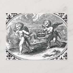 Carte Postale Cupid en amour Vintage Romantique Elégant noir bla