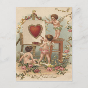 Carte Postale Cupid Peinture de Coeur Rose Rose