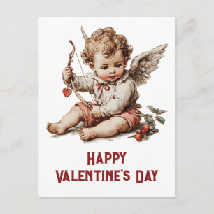 Carte Postale Cupid Vintage avec Arc en Cœur