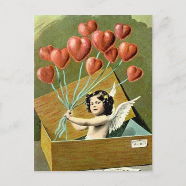 Carte Postale Cupide avec Bouquet de coeur (Devant)