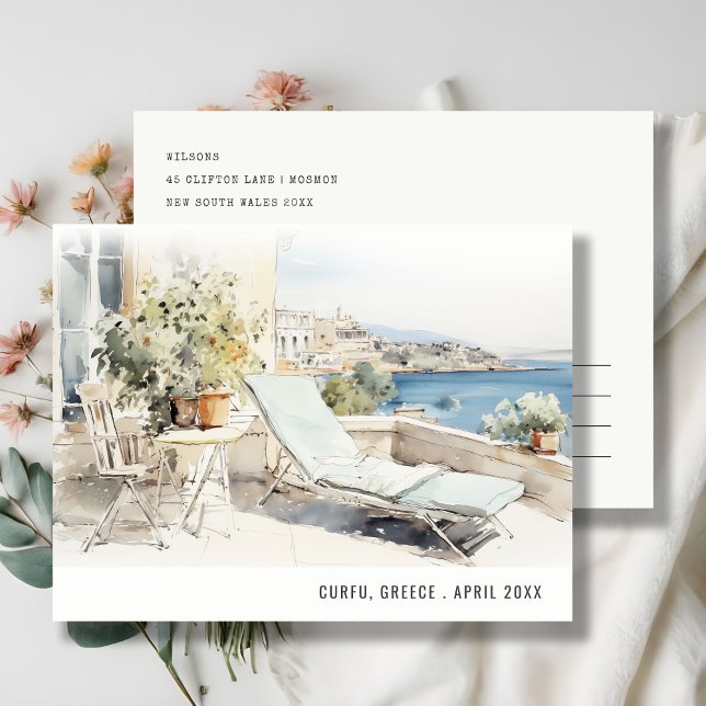 Carte Postale Curfu Grèce Paysage Aquarelle Voyage (Créateur téléchargé)