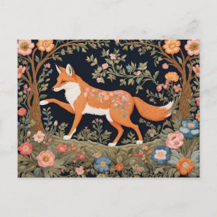 Carte Postale Curieux Fox Faux Broderie Élégant Floral