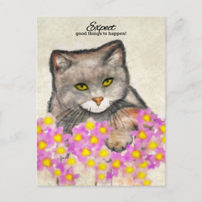Carte Postale Curious Kitty - "Attendez-vous à ce que de bonnes  (Devant)