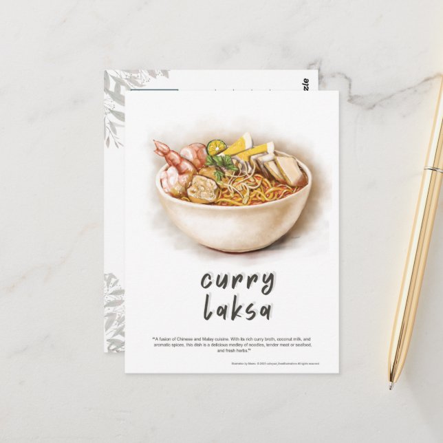 Carte postale Curry Laksa Malaysia (Devant/Arrière en situation)