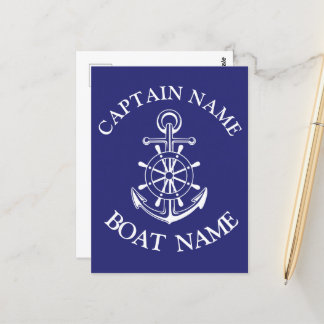 Carte Postale Custom boat captain name navy Postcard