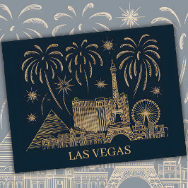 Carte Postale Custom Las Vegas Skyline Gold Line Art Travel