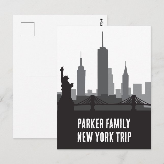 Carte Postale Custom New York Voyage Skyline Statue de la Libert (Devant / Derrière)