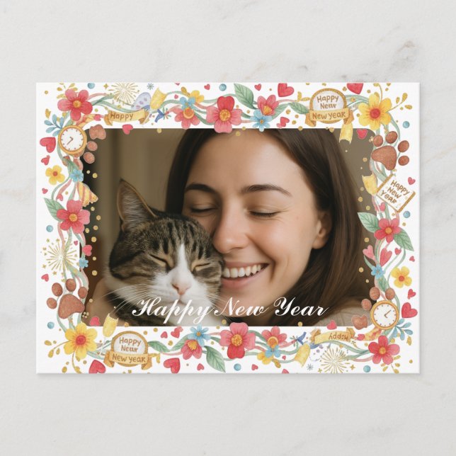 Carte Postale Customizable Happy New Year Pet Lover Photo  (Devant)