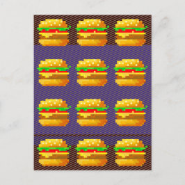Carte Postale Cute 8 bits Burger Colorful Fast Food Fun Pixel Ar