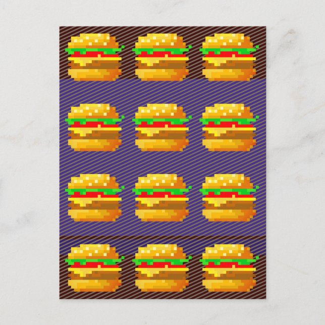 Carte Postale Cute 8 bits Burger Colorful Fast Food Fun Pixel Ar (Devant)
