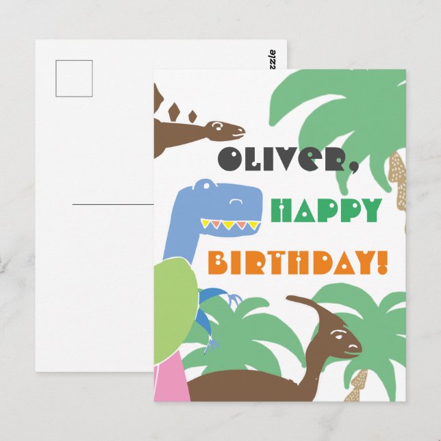Carte Postale Cute Abstrait Jurrasic Dino Dinosaur Anniversaire  (Devant / Derrière)