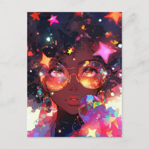 Carte Postale Cute Anime Girl African American Art