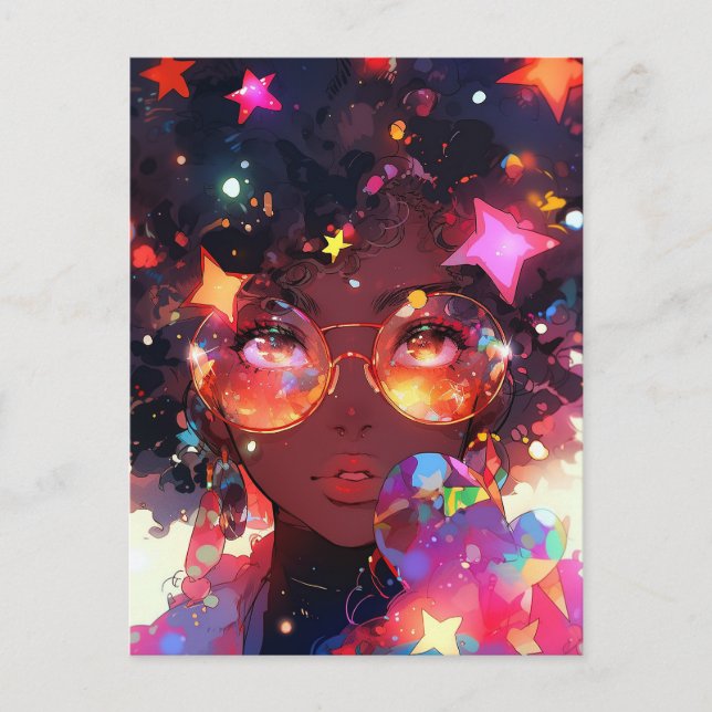 Carte Postale Cute Anime Girl African American Art (Devant)