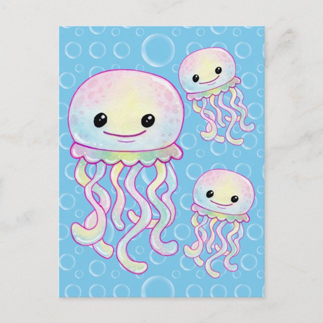 Carte Postale Cute Aquarelle arc-en-ciel Jellyfish (Devant)