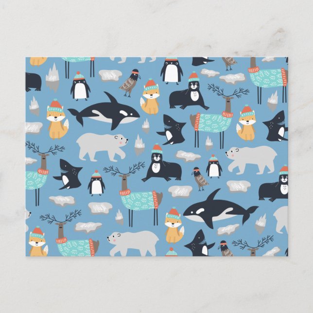Carte Postale Cute Arctic Animaux Motif sans couture (Devant)