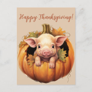 Carte Postale Cute Baby Pig et Citrouille Thanksgiving Post Card
