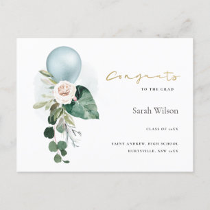 CARTE POSTALE CUTE BALLOON FLORAL GRAD FAIRE-PART