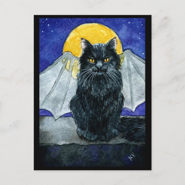 Carte postale Cute Black Cat Gargoyle Halloween (Devant)