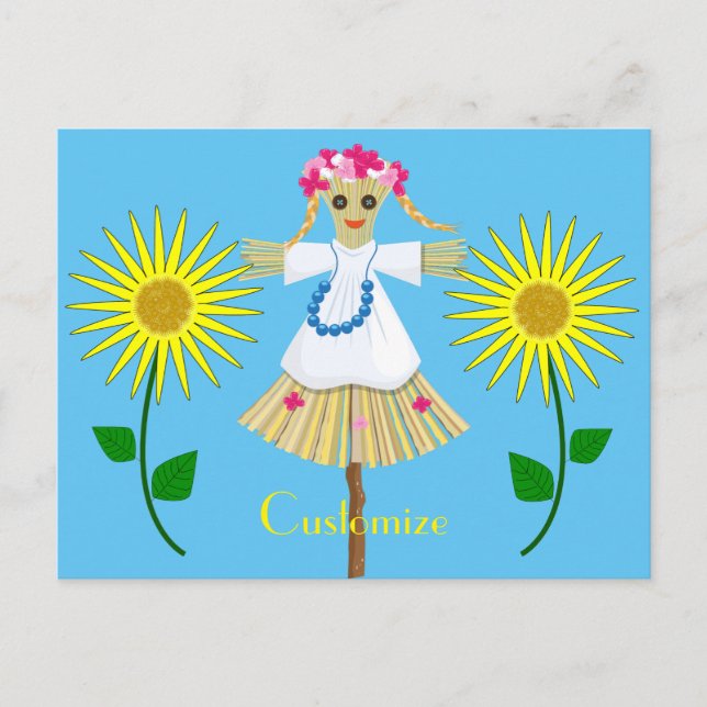 Carte Postale Cute Blonde Pigtails Scarecrow (Devant)