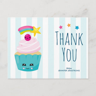 Carte Postale Cute Blue Cupcake avec Kawaii Face Anniversaire Me