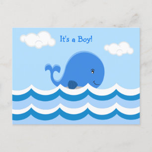 Carte Postale Cute Blue Whale C'est un garçon Faire-part de nais