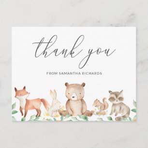 Carte Postale Cute Bois Animaux Baby shower Merci
