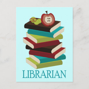 Carte Postale Cute Book Stack Librarian Cadeau