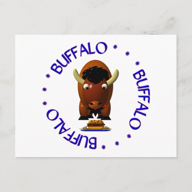 Carte Postale Cute Buffalo with Beef on Weck and Buffalo Wings (Devant)