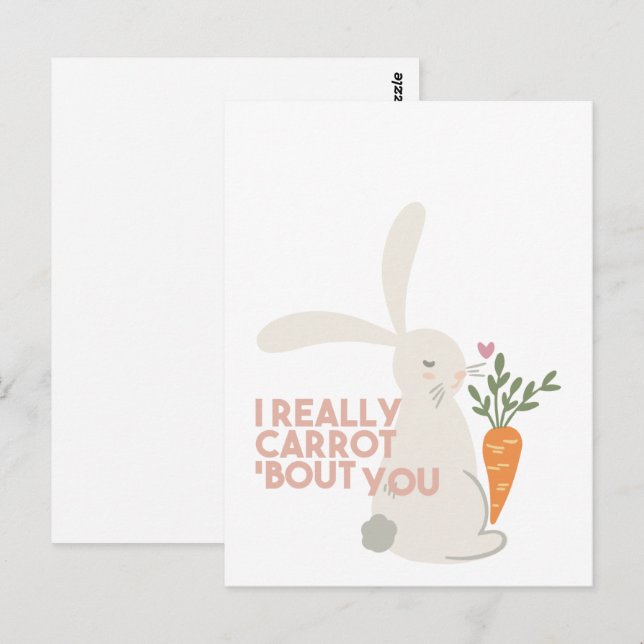 Carte Postale Cute Bunny Carrot Pun - Je Carotte Vraiment Vous B (Devant / Derrière)