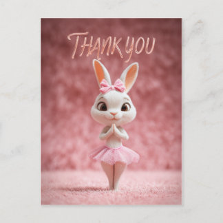 Carte Postale Cute Bunny Girl in Pink Tutu Thank You