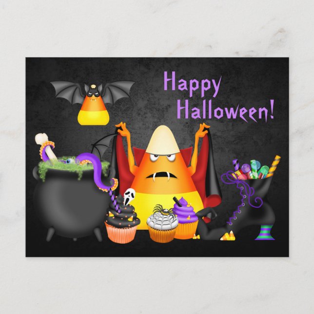 Carte Postale Cute Candy Corn Éffrayant Traite Halloween heureux (Devant)