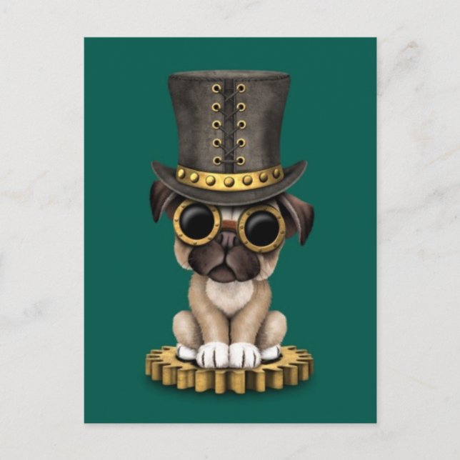 Carte Postale Cute Carlin Steampunk Chien Chien Chien Chien, tur (Devant)