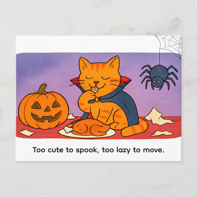 Carte Postale Cute Cartoon Cat Dressed as Little Vampire (Devant)