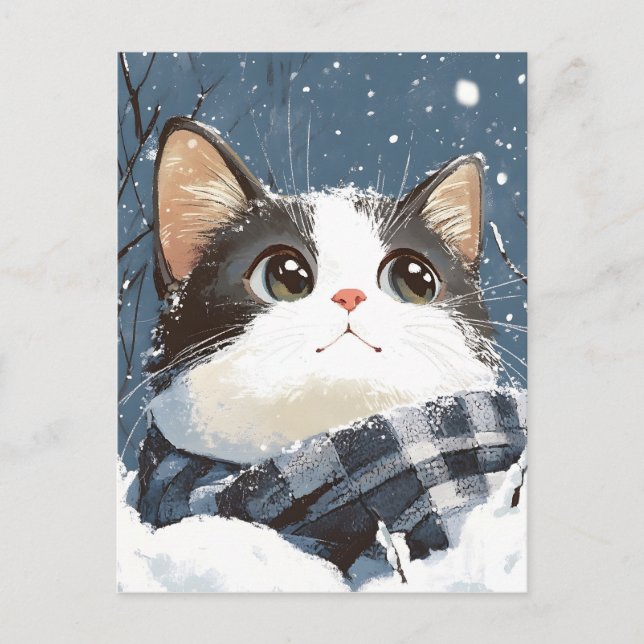 Carte Postale Cute cat cozy winter snow (Devant)