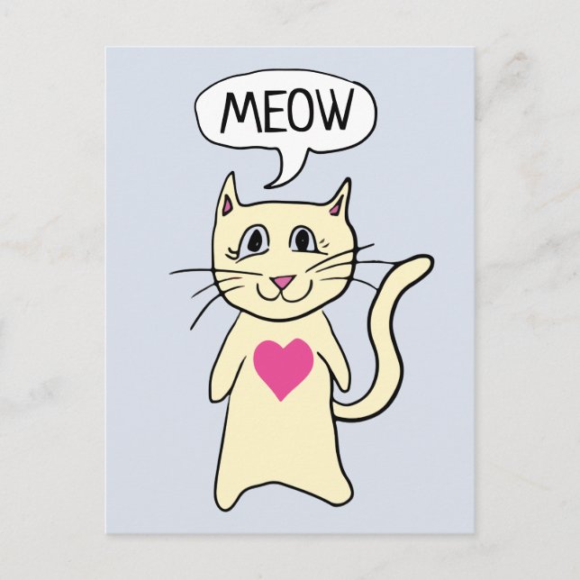 Carte Postale Cute Cat Meow Je T'Aime (Devant)