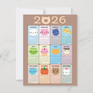 Carte Postale Cute Cats & Kawaii Kittens 2026 Calendrier