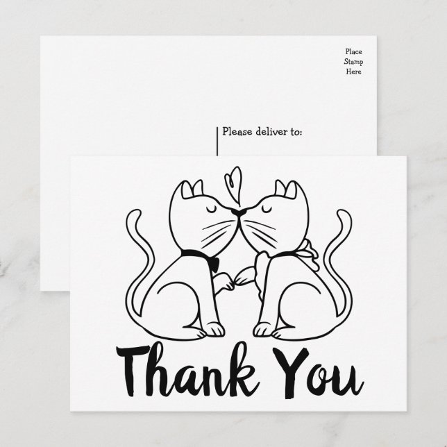 Carte Postale Cute Cats Kissing Kiitties Black Blanc Mariage (Devant / Derrière)