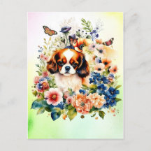 Cute Cavalier King Charles Puppy en Fleurs