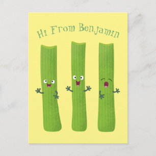Carte Postale Cute céleri bâtons trio caricature légumes