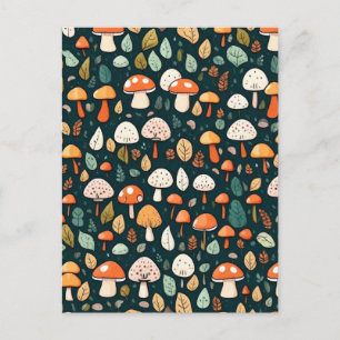 Carte Postale Cute champignons feuille cottage design